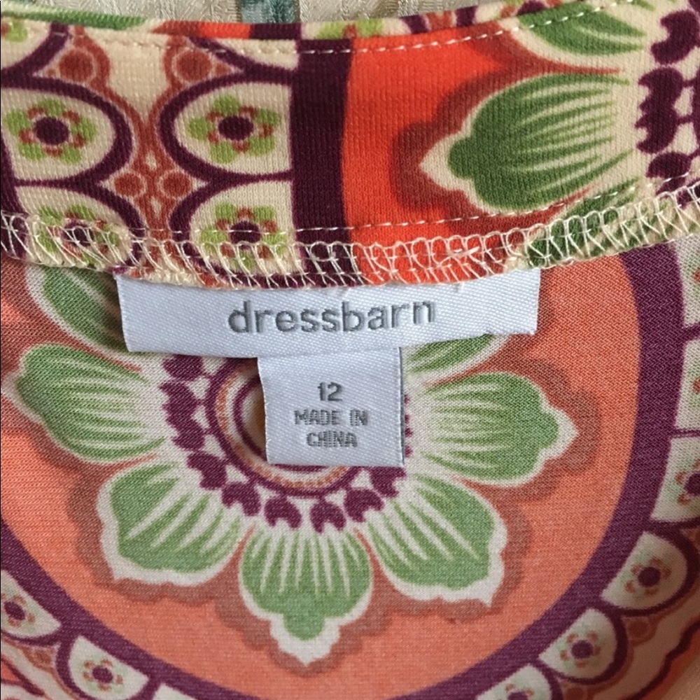 Dressbarn Orange Boho Paisley Print Dress Size 12 - Picture 12 of 14